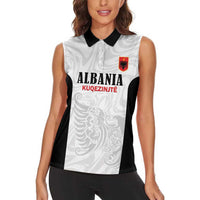 Custom Albania Football Pride Women Sleeveless Polo Shirt Kuqezinjte Eagle White Version - Wonder Print Shop