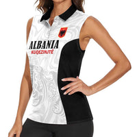 Custom Albania Football Pride Women Sleeveless Polo Shirt Kuqezinjte Eagle White Version - Wonder Print Shop