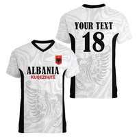 Custom Albania Football Pride Women V-Neck T-Shirt Kuqezinjte Eagle White Version - Wonder Print Shop