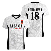 Custom Albania Football Pride Women V-Neck T-Shirt Kuqezinjte Eagle White Version - Wonder Print Shop