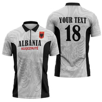 Custom Albania Football Pride Zipper Polo Shirt Kuqezinjte Eagle White Version - Wonder Print Shop