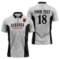 Custom Albania Football Pride Zipper Polo Shirt Kuqezinjte Eagle White Version - Wonder Print Shop