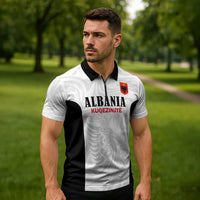 Custom Albania Football Pride Zipper Polo Shirt Kuqezinjte Eagle White Version - Wonder Print Shop