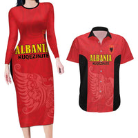 Custom Albania Football Pride Couples Matching Long Sleeve Bodycon Dress and Hawaiian Shirt Kuqezinjte Eagle Red Version - Wonder Print Shop