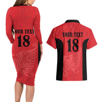 Custom Albania Football Pride Couples Matching Long Sleeve Bodycon Dress and Hawaiian Shirt Kuqezinjte Eagle Red Version - Wonder Print Shop
