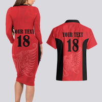 Custom Albania Football Pride Couples Matching Long Sleeve Bodycon Dress and Hawaiian Shirt Kuqezinjte Eagle Red Version - Wonder Print Shop