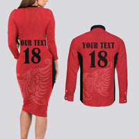 Custom Albania Football Pride Couples Matching Long Sleeve Bodycon Dress and Long Sleeve Button Shirt Kuqezinjte Eagle Red Version - Wonder Print Shop