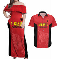 Custom Albania Football Pride Couples Matching Off Shoulder Maxi Dress and Hawaiian Shirt Kuqezinjte Eagle Red Version - Wonder Print Shop