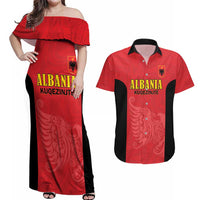 Custom Albania Football Pride Couples Matching Off Shoulder Maxi Dress and Hawaiian Shirt Kuqezinjte Eagle Red Version - Wonder Print Shop