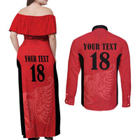 Custom Albania Football Pride Couples Matching Off Shoulder Maxi Dress and Long Sleeve Button Shirt Kuqezinjte Eagle Red Version - Wonder Print Shop