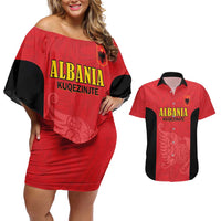 Custom Albania Football Pride Couples Matching Off Shoulder Short Dress and Hawaiian Shirt Kuqezinjte Eagle Red Version - Wonder Print Shop