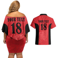 Custom Albania Football Pride Couples Matching Off Shoulder Short Dress and Hawaiian Shirt Kuqezinjte Eagle Red Version - Wonder Print Shop