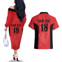 Custom Albania Football Pride Couples Matching Off The Shoulder Long Sleeve Dress and Hawaiian Shirt Kuqezinjte Eagle Red Version - Wonder Print Shop