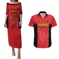 Custom Albania Football Pride Couples Matching Puletasi and Hawaiian Shirt Kuqezinjte Eagle Red Version - Wonder Print Shop