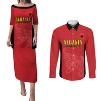 Custom Albania Football Pride Couples Matching Puletasi and Long Sleeve Button Shirt Kuqezinjte Eagle Red Version - Wonder Print Shop