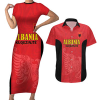 Custom Albania Football Pride Couples Matching Short Sleeve Bodycon Dress and Hawaiian Shirt Kuqezinjte Eagle Red Version - Wonder Print Shop