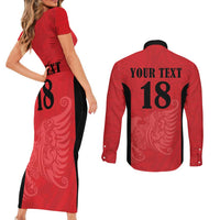 Custom Albania Football Pride Couples Matching Short Sleeve Bodycon Dress and Long Sleeve Button Shirt Kuqezinjte Eagle Red Version - Wonder Print Shop