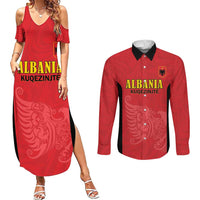 Custom Albania Football Pride Couples Matching Summer Maxi Dress and Long Sleeve Button Shirt Kuqezinjte Eagle Red Version - Wonder Print Shop