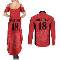 Custom Albania Football Pride Couples Matching Summer Maxi Dress and Long Sleeve Button Shirt Kuqezinjte Eagle Red Version - Wonder Print Shop