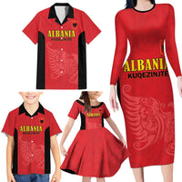 Custom Albania Football Pride Family Matching Long Sleeve Bodycon Dress and Hawaiian Shirt Kuqezinjte Eagle Red Version - Wonder Print Shop