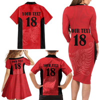Custom Albania Football Pride Family Matching Long Sleeve Bodycon Dress and Hawaiian Shirt Kuqezinjte Eagle Red Version - Wonder Print Shop