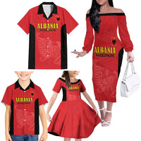 Custom Albania Football Pride Family Matching Off The Shoulder Long Sleeve Dress and Hawaiian Shirt Kuqezinjte Eagle Red Version - Wonder Print Shop