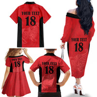Custom Albania Football Pride Family Matching Off The Shoulder Long Sleeve Dress and Hawaiian Shirt Kuqezinjte Eagle Red Version - Wonder Print Shop