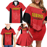 Custom Albania Football Pride Family Matching Off Shoulder Short Dress and Hawaiian Shirt Kuqezinjte Eagle Red Version - Wonder Print Shop