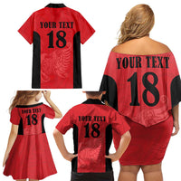 Custom Albania Football Pride Family Matching Off Shoulder Short Dress and Hawaiian Shirt Kuqezinjte Eagle Red Version - Wonder Print Shop