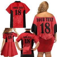 Custom Albania Football Pride Family Matching Off Shoulder Short Dress and Hawaiian Shirt Kuqezinjte Eagle Red Version - Wonder Print Shop