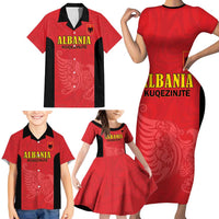 Custom Albania Football Pride Family Matching Short Sleeve Bodycon Dress and Hawaiian Shirt Kuqezinjte Eagle Red Version - Wonder Print Shop