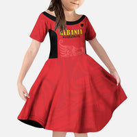 Custom Albania Football Pride Kid Short Sleeve Dress Kuqezinjte Eagle Red Version - Wonder Print Shop