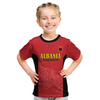 Custom Albania Football Pride Kid T Shirt Kuqezinjte Eagle Red Version - Wonder Print Shop