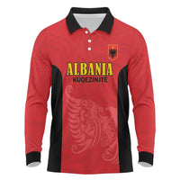 Custom Albania Football Pride Long Sleeve Polo Shirt Kuqezinjte Eagle Red Version - Wonder Print Shop