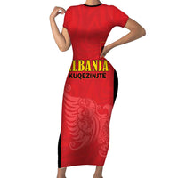 Custom Albania Football Pride Short Sleeve Bodycon Dress Kuqezinjte Eagle Red Version - Wonder Print Shop