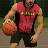 Custom Albania Football Pride Sleeveless Zip Hoodie Kuqezinjte Eagle Red Version - Wonder Print Shop