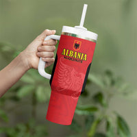 Custom Albania Football Pride Tumbler With Handle Kuqezinjte Eagle Red Version - Wonder Print Shop