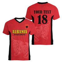 Custom Albania Football Pride Women V-Neck T-Shirt Kuqezinjte Eagle Red Version - Wonder Print Shop