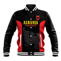 Custom Albania Football Pride Baseball Jacket Kuqezinjte Eagle Black Version - Wonder Print Shop