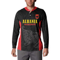 Custom Albania Football Pride Button Sweatshirt Kuqezinjte Eagle Black Version - Wonder Print Shop