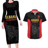 Custom Albania Football Pride Couples Matching Long Sleeve Bodycon Dress and Hawaiian Shirt Kuqezinjte Eagle Black Version - Wonder Print Shop