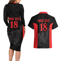 Custom Albania Football Pride Couples Matching Long Sleeve Bodycon Dress and Hawaiian Shirt Kuqezinjte Eagle Black Version - Wonder Print Shop