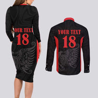 Custom Albania Football Pride Couples Matching Long Sleeve Bodycon Dress and Long Sleeve Button Shirt Kuqezinjte Eagle Black Version - Wonder Print Shop