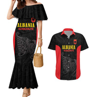 Custom Albania Football Pride Couples Matching Mermaid Dress and Hawaiian Shirt Kuqezinjte Eagle Black Version - Wonder Print Shop