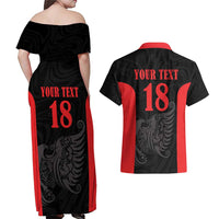 Custom Albania Football Pride Couples Matching Off Shoulder Maxi Dress and Hawaiian Shirt Kuqezinjte Eagle Black Version - Wonder Print Shop