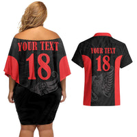 Custom Albania Football Pride Couples Matching Off Shoulder Short Dress and Hawaiian Shirt Kuqezinjte Eagle Black Version - Wonder Print Shop