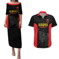 Custom Albania Football Pride Couples Matching Puletasi and Hawaiian Shirt Kuqezinjte Eagle Black Version - Wonder Print Shop