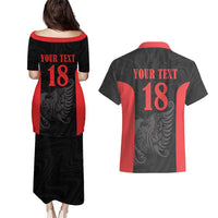 Custom Albania Football Pride Couples Matching Puletasi and Hawaiian Shirt Kuqezinjte Eagle Black Version - Wonder Print Shop