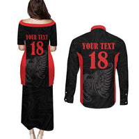 Custom Albania Football Pride Couples Matching Puletasi and Long Sleeve Button Shirt Kuqezinjte Eagle Black Version - Wonder Print Shop