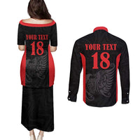 Custom Albania Football Pride Couples Matching Puletasi and Long Sleeve Button Shirt Kuqezinjte Eagle Black Version - Wonder Print Shop